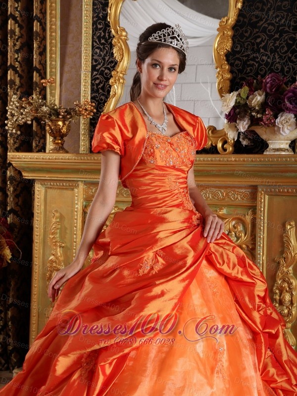 Orange Quinceanera Dress Sweetheart Appliques Taffeta