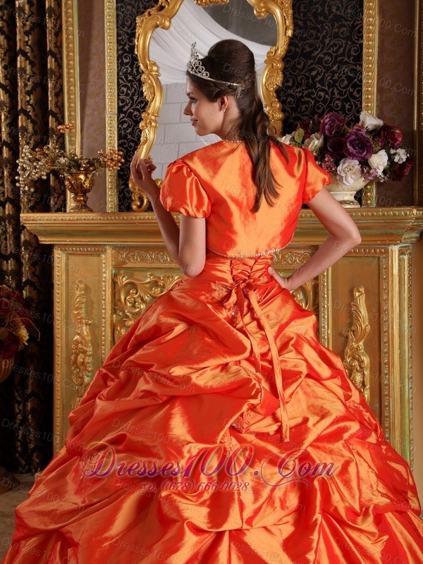 Orange Quinceanera Dress Sweetheart Appliques Taffeta