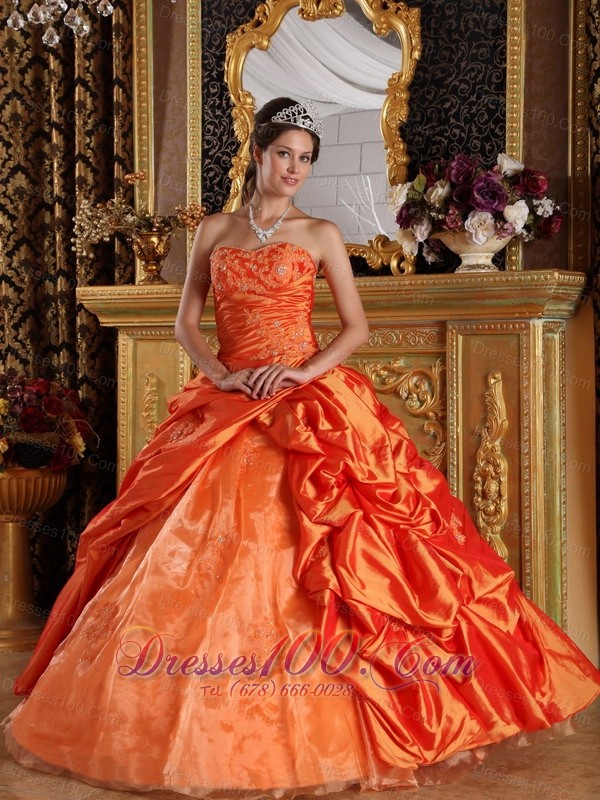 Orange Quinceanera Dress Sweetheart Appliques Taffeta