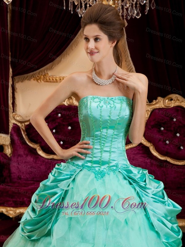Apple Green Quinceanera Dress Strapless Ruffles Taffeta