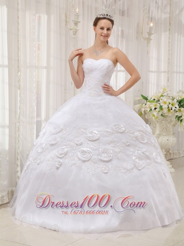 White Quinceanera Dress Sweetheart Organza Appliques