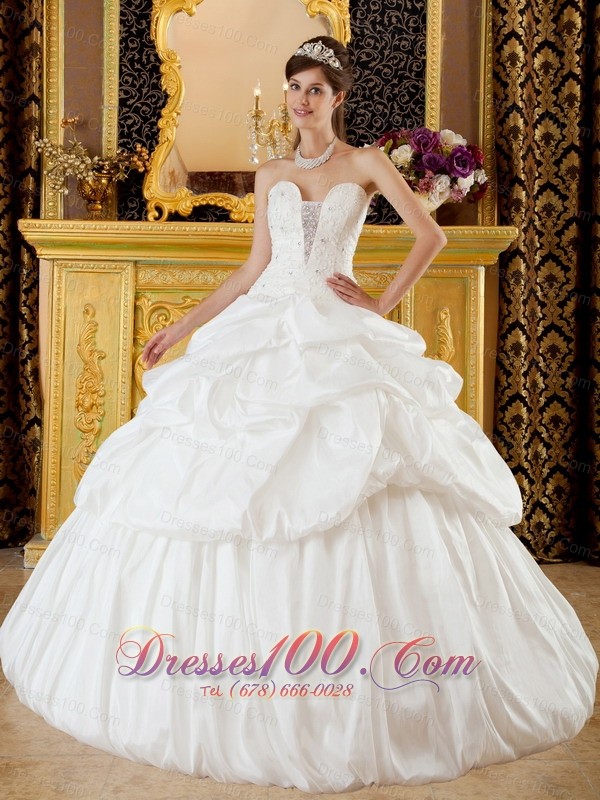 Quinceanera Dress Strapless Taffeta Beading White