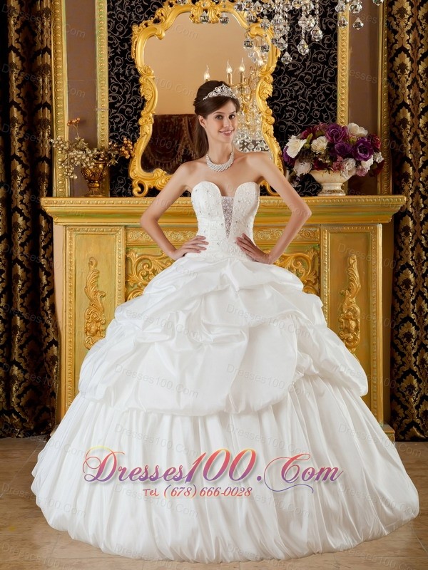 Quinceanera Dress Strapless Taffeta Beading White