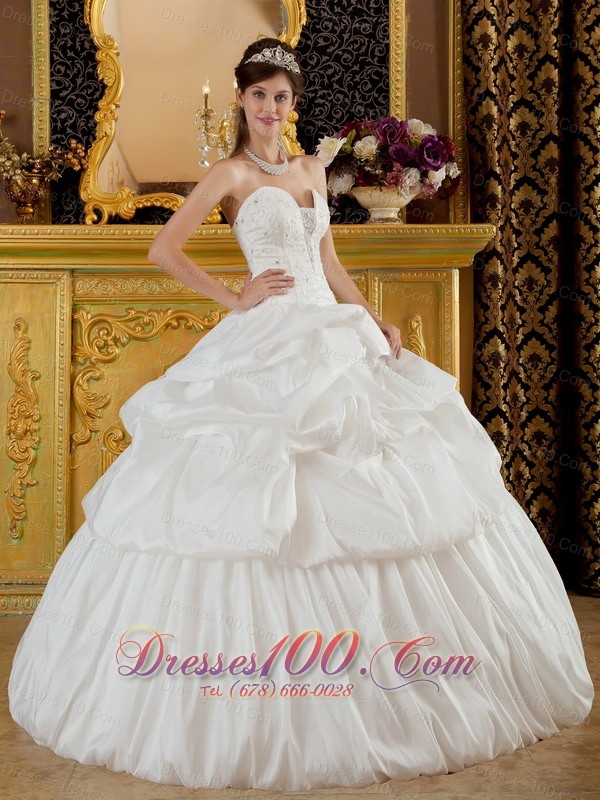 Quinceanera Dress Strapless Taffeta Beading White