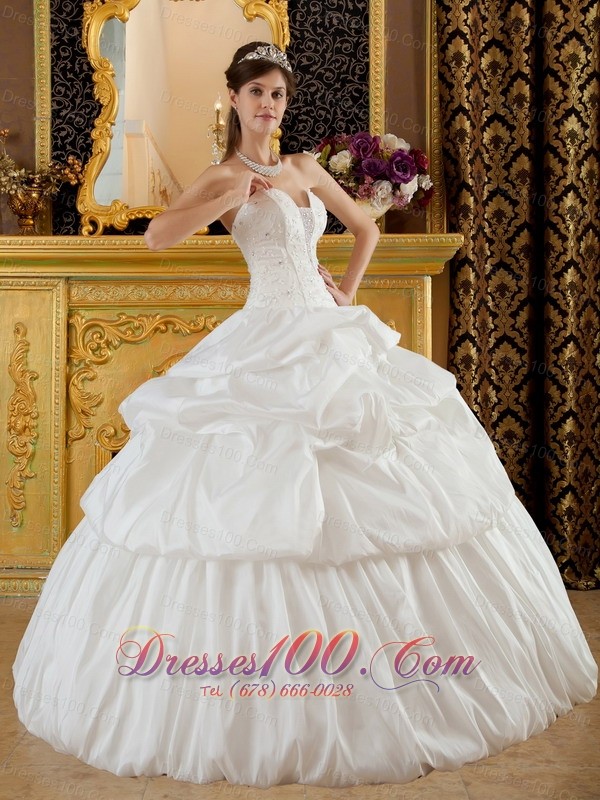 Quinceanera Dress Strapless Taffeta Beading White
