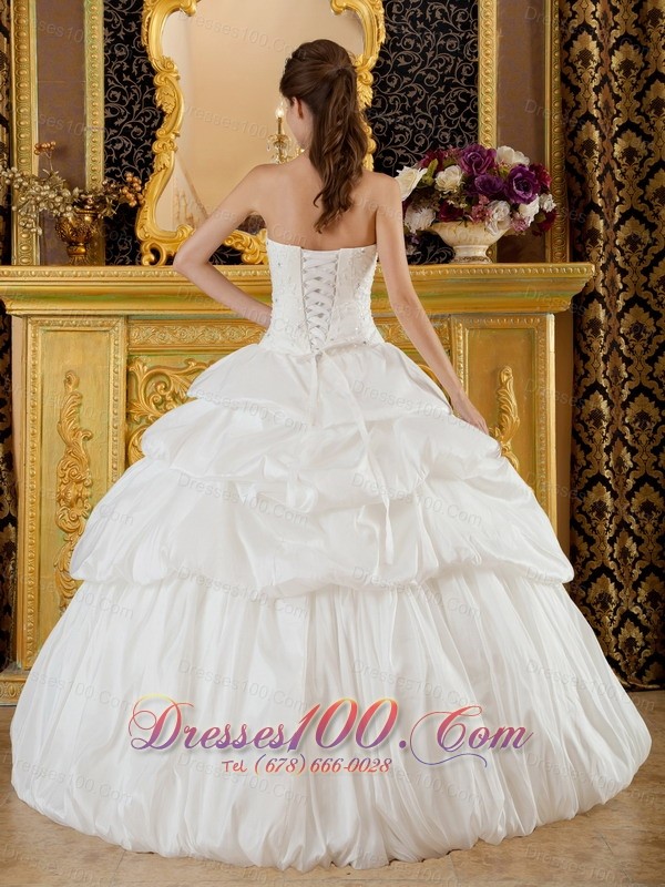 Quinceanera Dress Strapless Taffeta Beading White