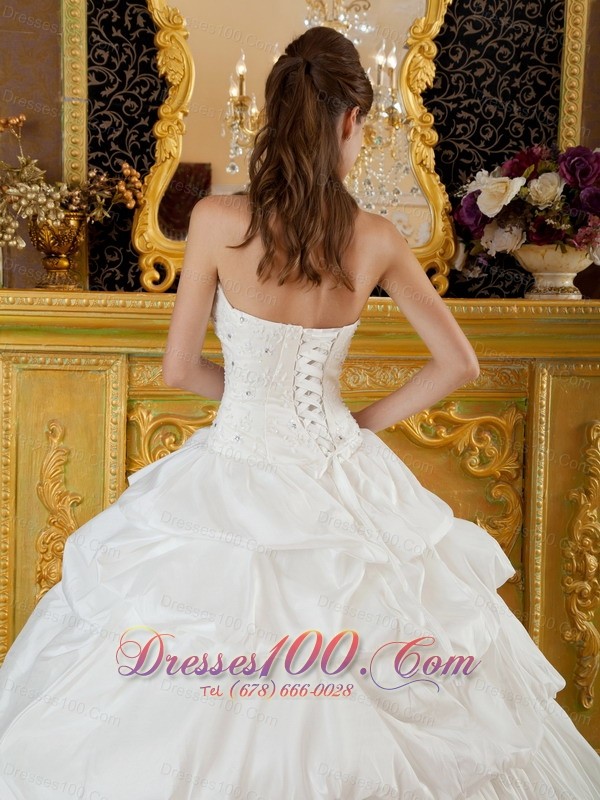 Quinceanera Dress Strapless Taffeta Beading White