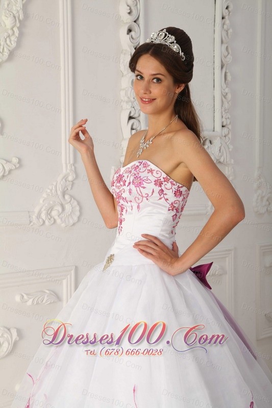White Quinceanera Dress Strapless Satin Organza Embroidery
