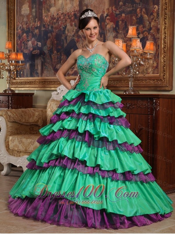 Green Quinceanera Dress Sweetheart Taffeta Organza Beading