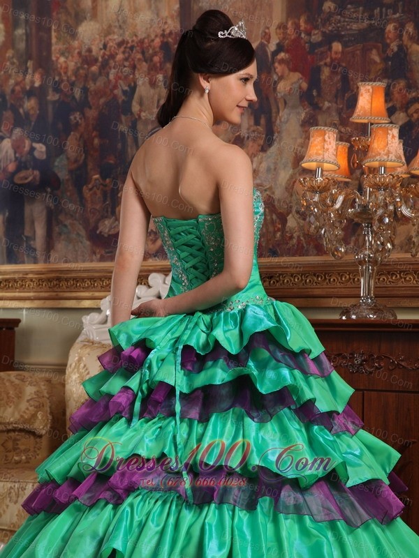 Green Quinceanera Dress Sweetheart Taffeta Organza Beading