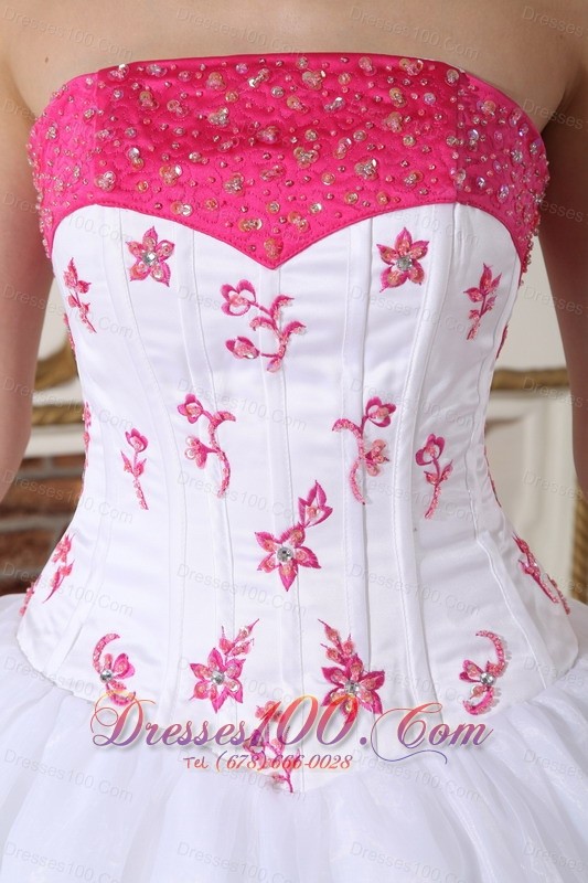 White Strapless Quinceanera Dress Organza Beading Embroidery