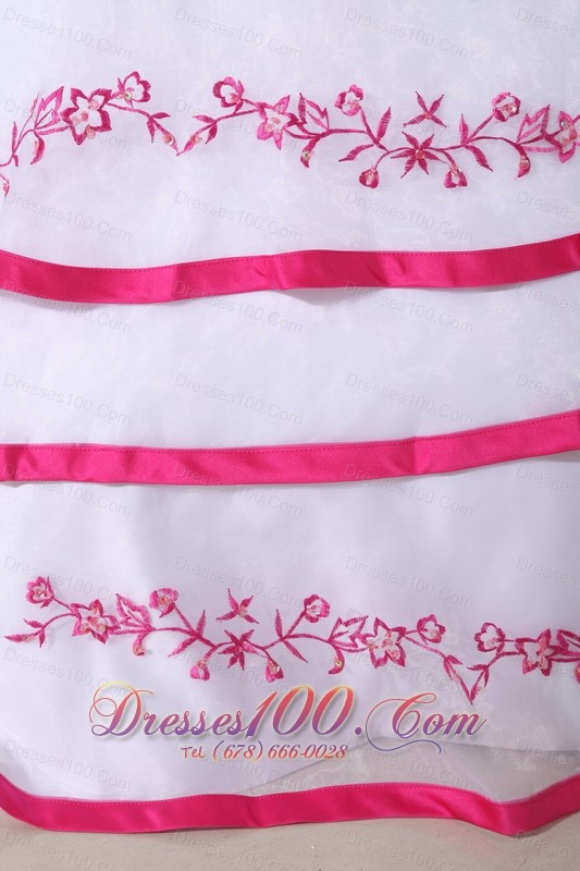 White Strapless Quinceanera Dress Organza Beading Embroidery