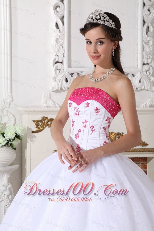 White Strapless Quinceanera Dress Organza Beading Embroidery