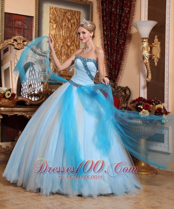 Sweetheart Ruched Trendy Tulle Beading Quinceanera Dress
