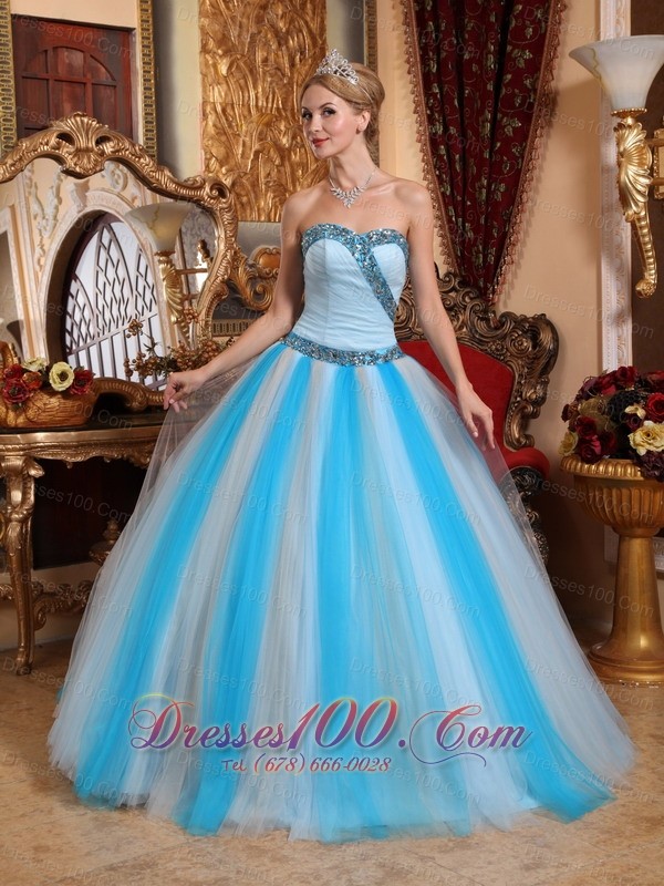 Sweetheart Ruched Trendy Tulle Beading Quinceanera Dress