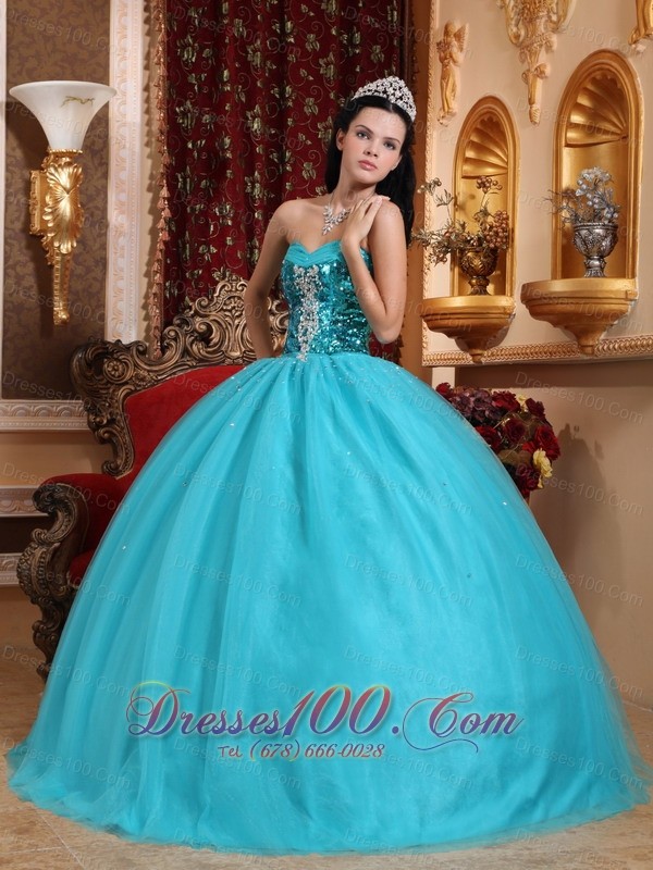 Popular Tulle Blue Beading Quinceanera Dress Sweetheart