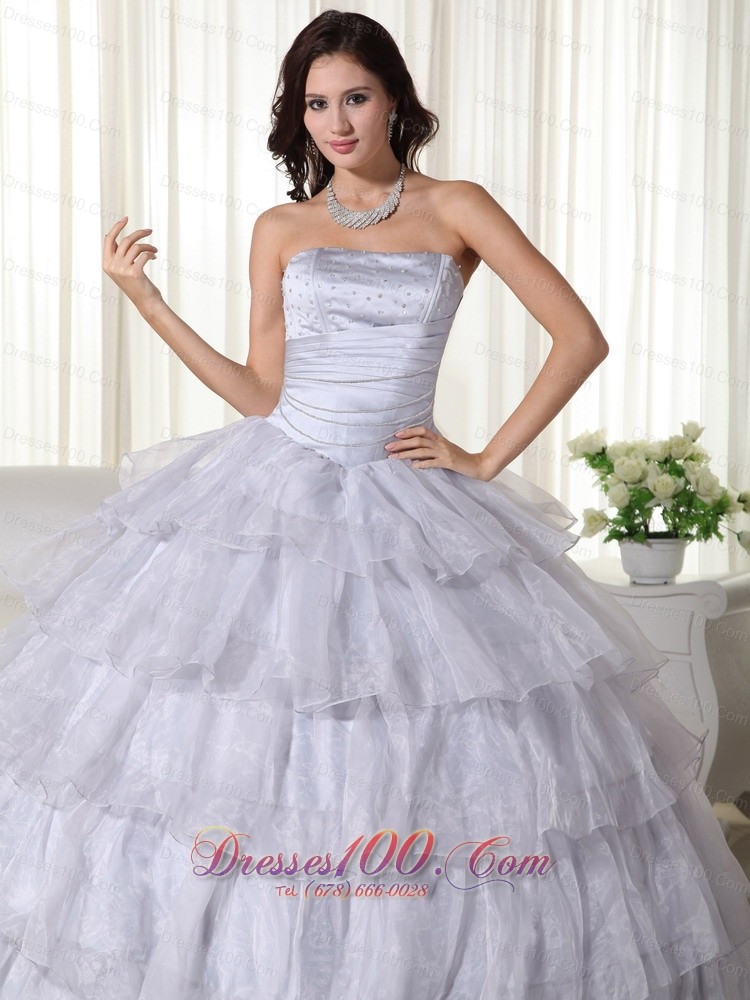 Strapless Gray Ruffled Organza Beading Dresses Quinceanera