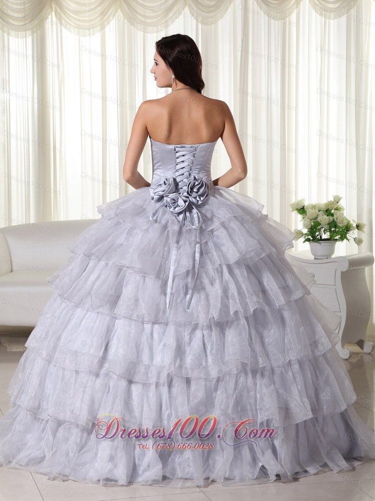 Strapless Gray Ruffled Organza Beading Dresses Quinceanera