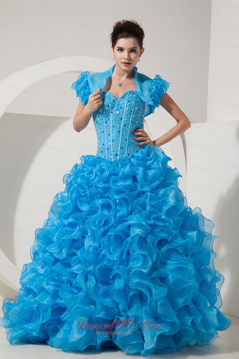 Organza Beading Sky Blue Quinceanera Dress with Jacket