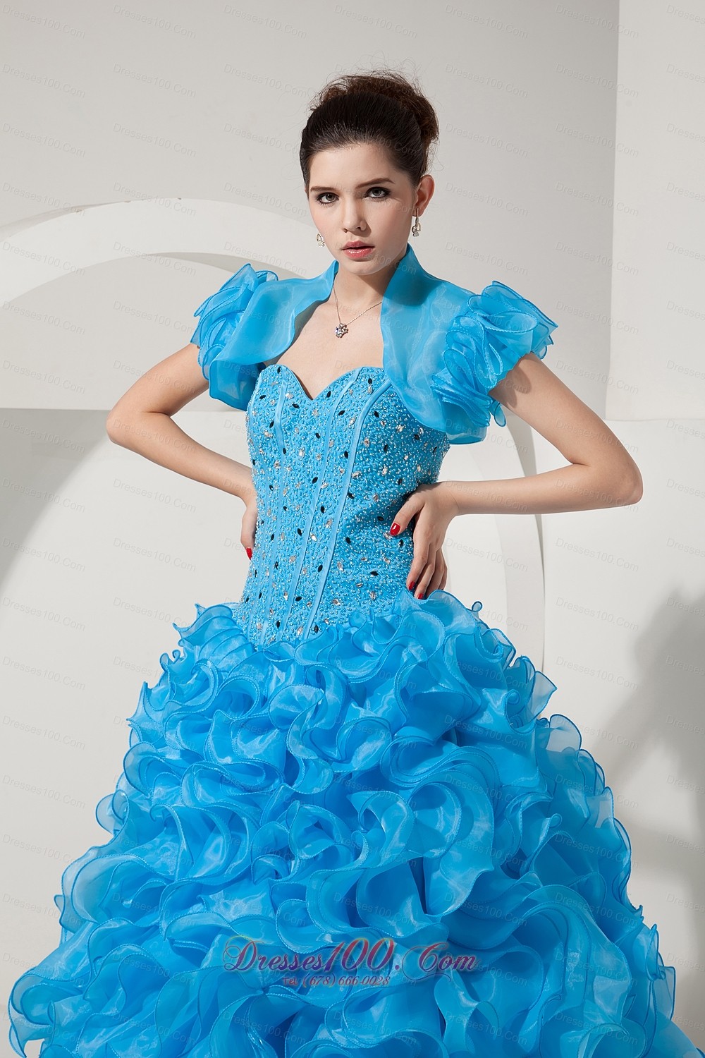 Organza Beading Sky Blue Quinceanera Dress with Jacket
