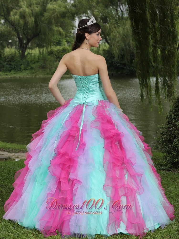 Multi-color Organza Dress for Graduation With Ruffle Decorate