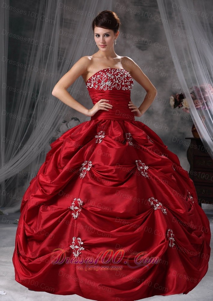 Red 16 Dresses Strapless Taffeta Appliques With Jacket