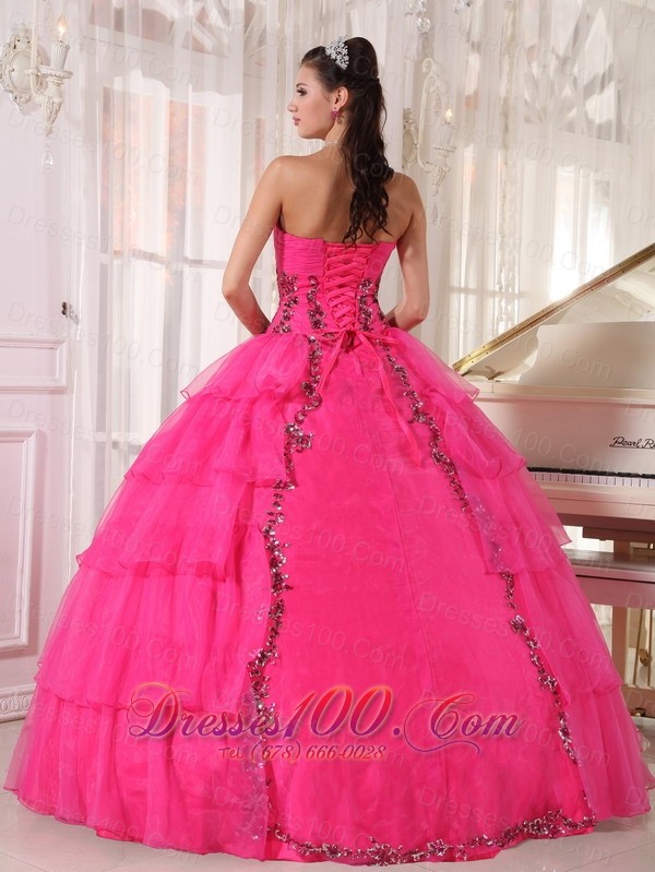 Fashionable Paillette Hot Pink Quinceanera Dress Sweetheart