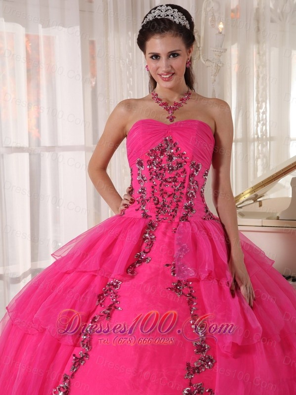 Fashionable Paillette Hot Pink Quinceanera Dress Sweetheart