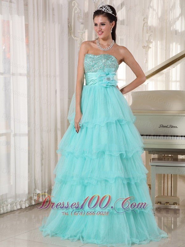 Apple Green Beading A-line Green Quinceanera Gowns Organza