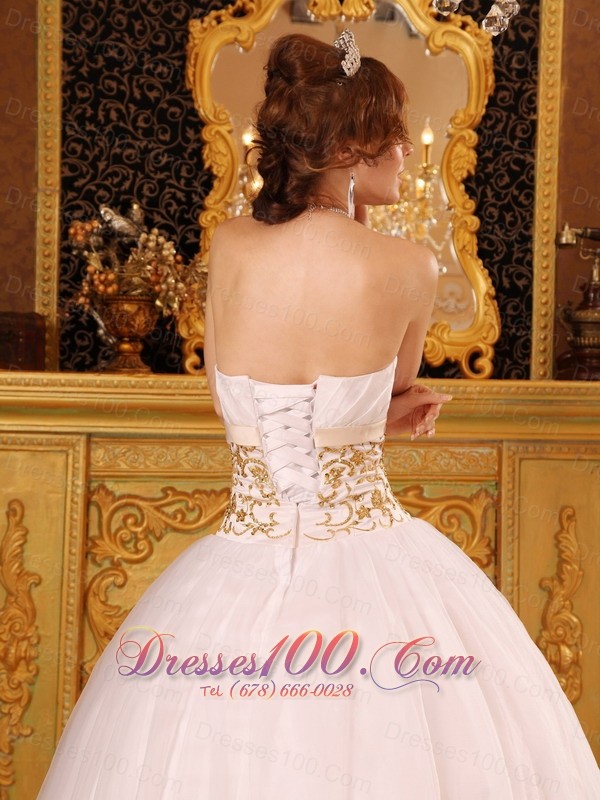 Satin and Organza White Appliques Dresses for Quinceaneras