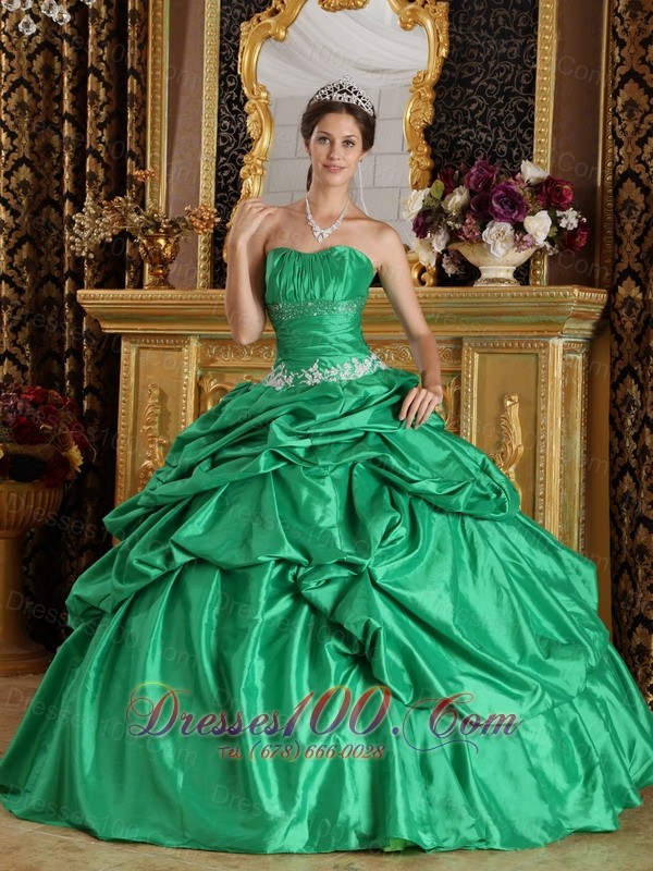 Ball Gown Green Quinceanera Dress Taffeta Beading