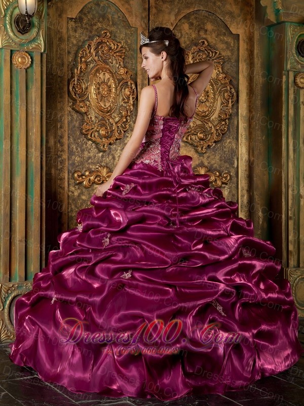 Spaghetti Straps Fuchsia Quinceanera Dress Taffeta Beading