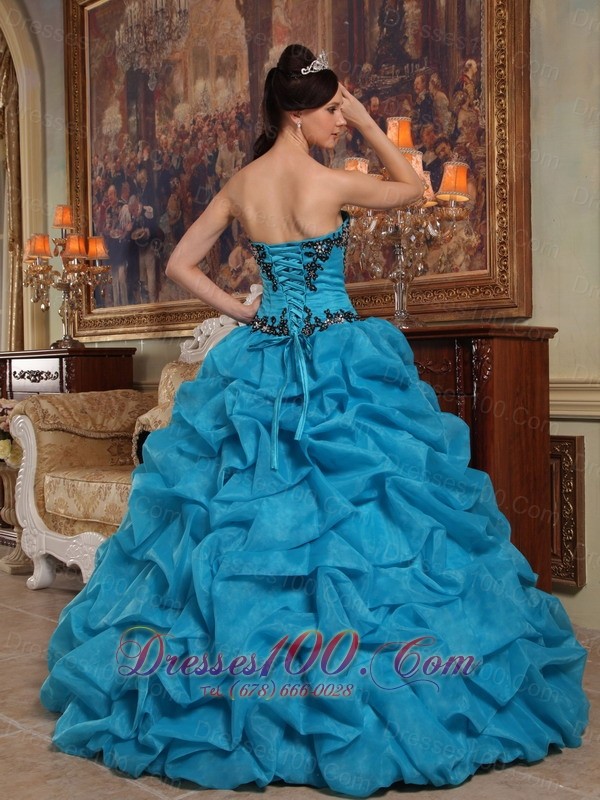 Taffeta and Organza Blue Quincianera Dresses Beading and Pick-ups