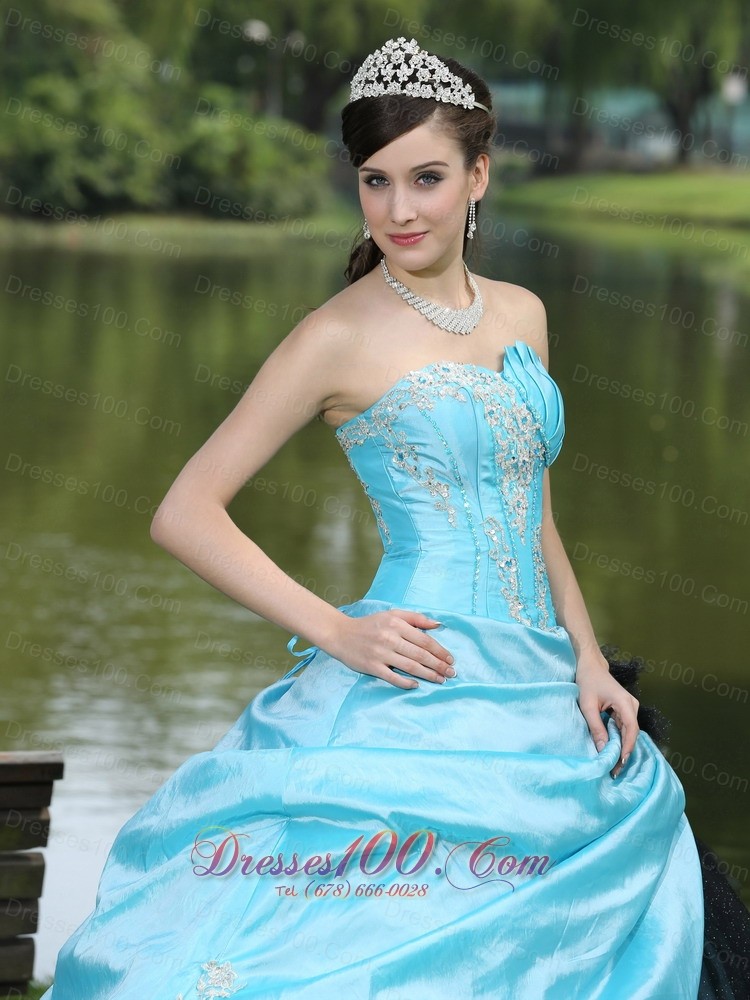 Beaded Aqua Blue Taffeta 2013 Quinceanera Dress On Sale