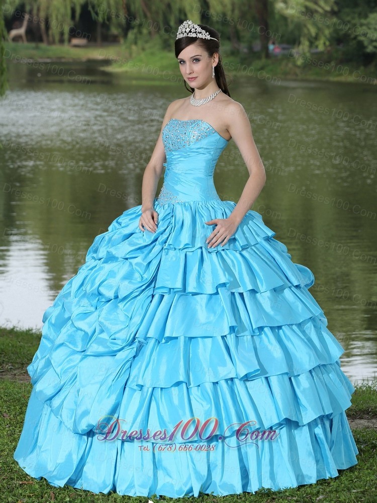 Discount Taffeta Quinceanera Dress Aqua Blue With Beading Decorate