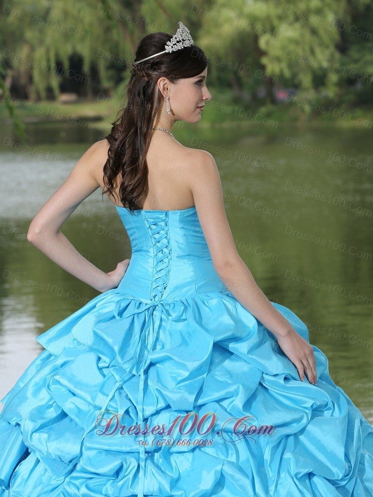 Discount Taffeta Quinceanera Dress Aqua Blue With Beading Decorate