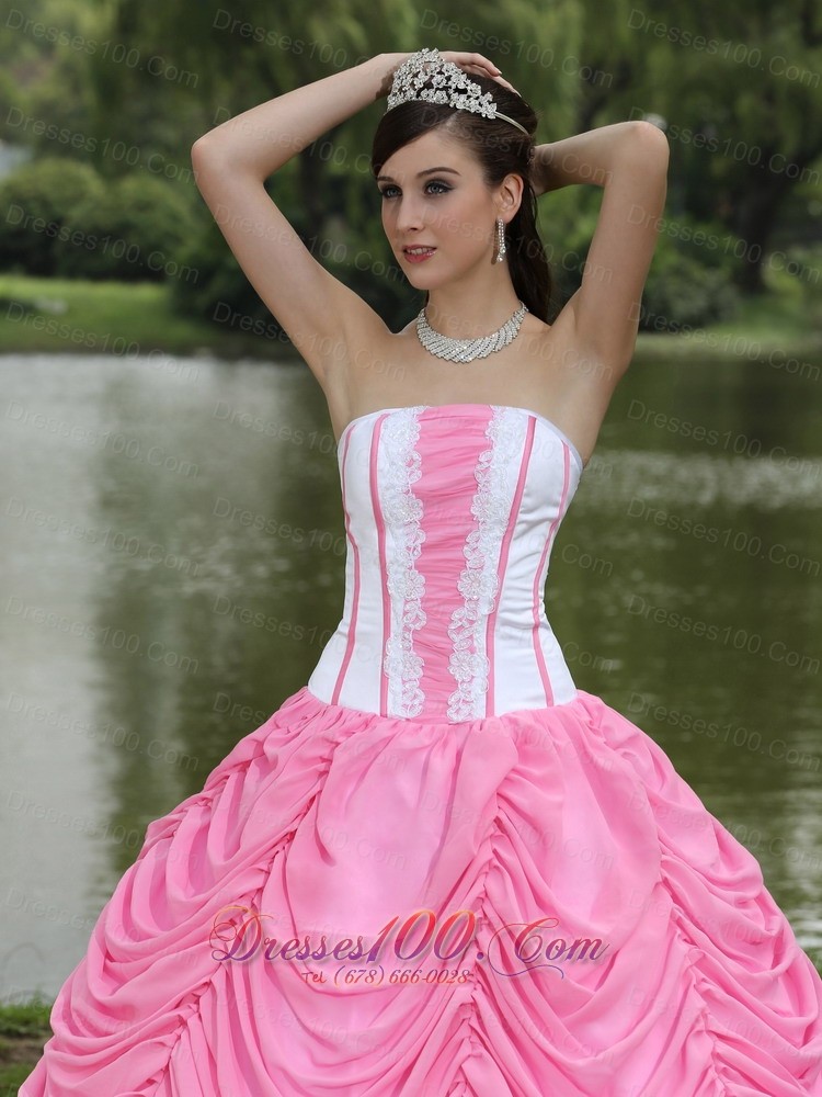 Quinceanera Dress With Pick-ups Rose Pink Chiffon Satin
