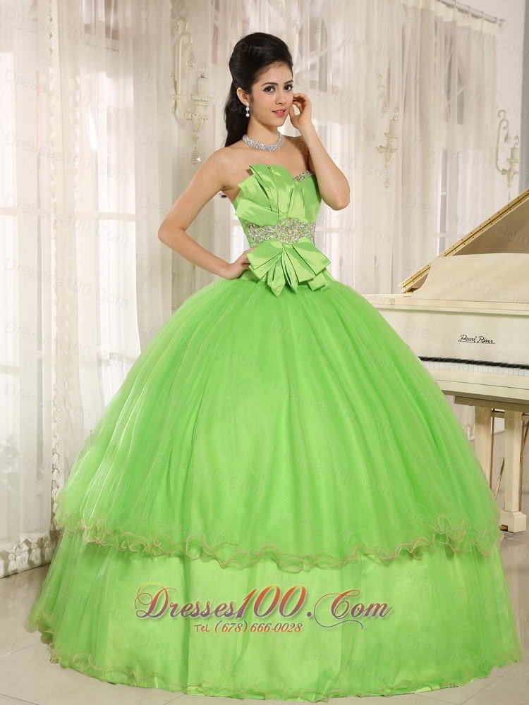 Beaded Bowknot Organza for Spring Green Quinceanera Dress