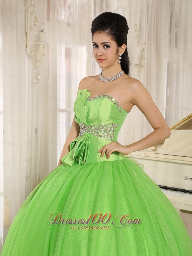 Beaded Bowknot Organza for Spring Green Quinceanera Dress