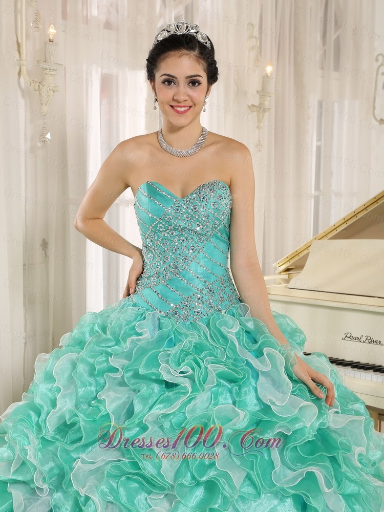 Apple Green Beaded and Ruffles Dress for 2013 Quinceanera