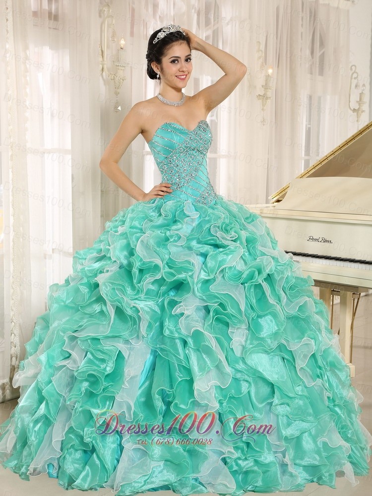Apple Green Beaded and Ruffles Dress for 2013 Quinceanera