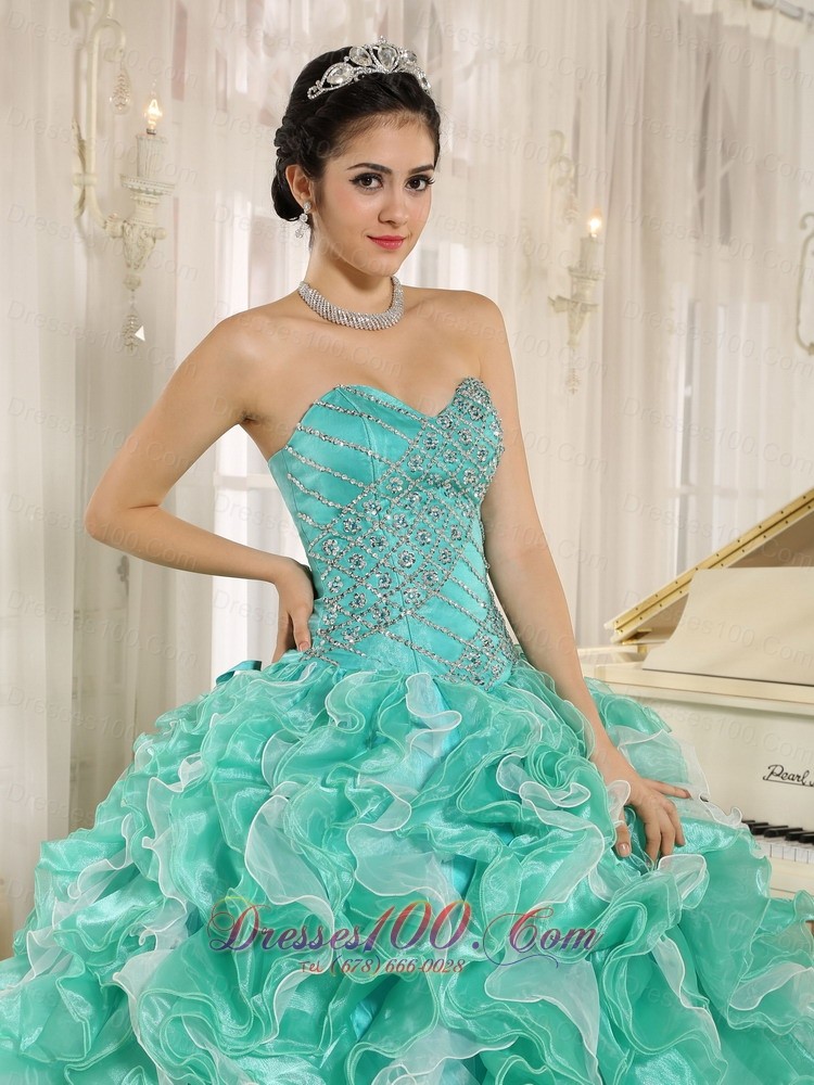 Apple Green Beaded and Ruffles Dress for 2013 Quinceanera