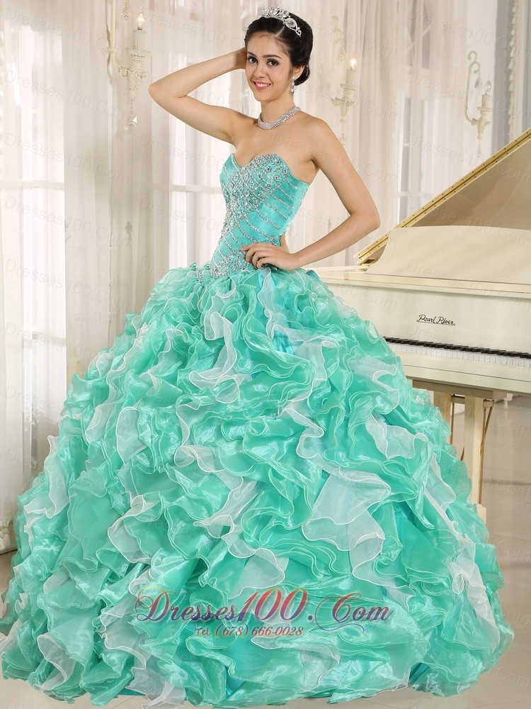 Apple Green Beaded and Ruffles Dress for 2013 Quinceanera