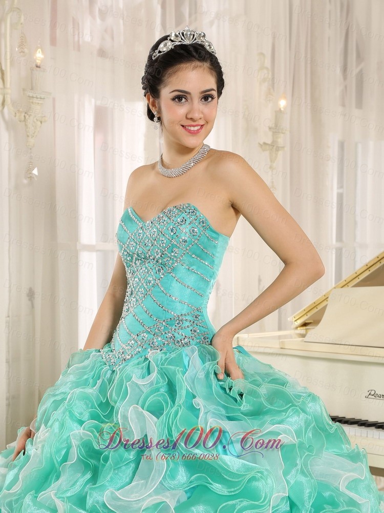 Apple Green Beaded and Ruffles Dress for 2013 Quinceanera