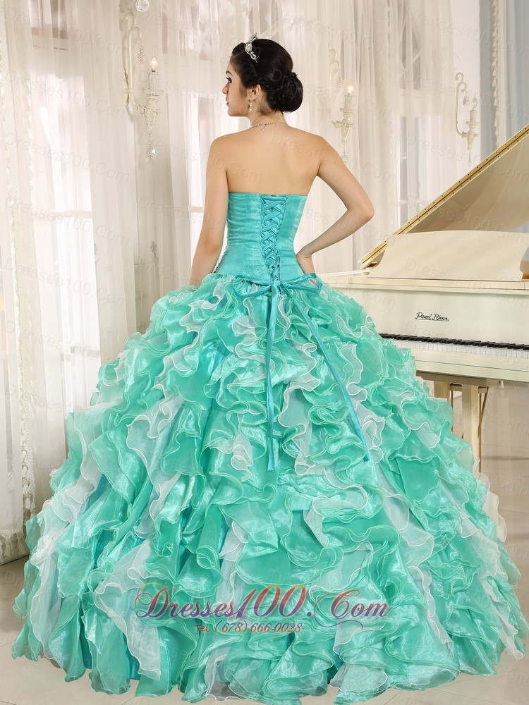 Apple Green Beaded and Ruffles Dress for 2013 Quinceanera