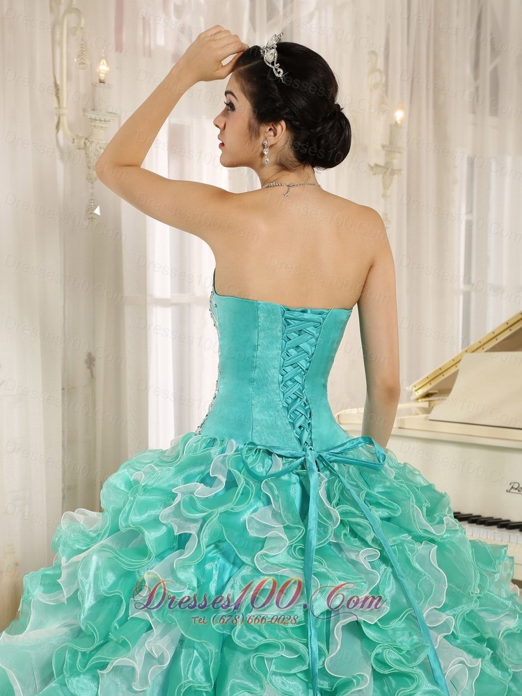 Apple Green Beaded and Ruffles Dress for 2013 Quinceanera