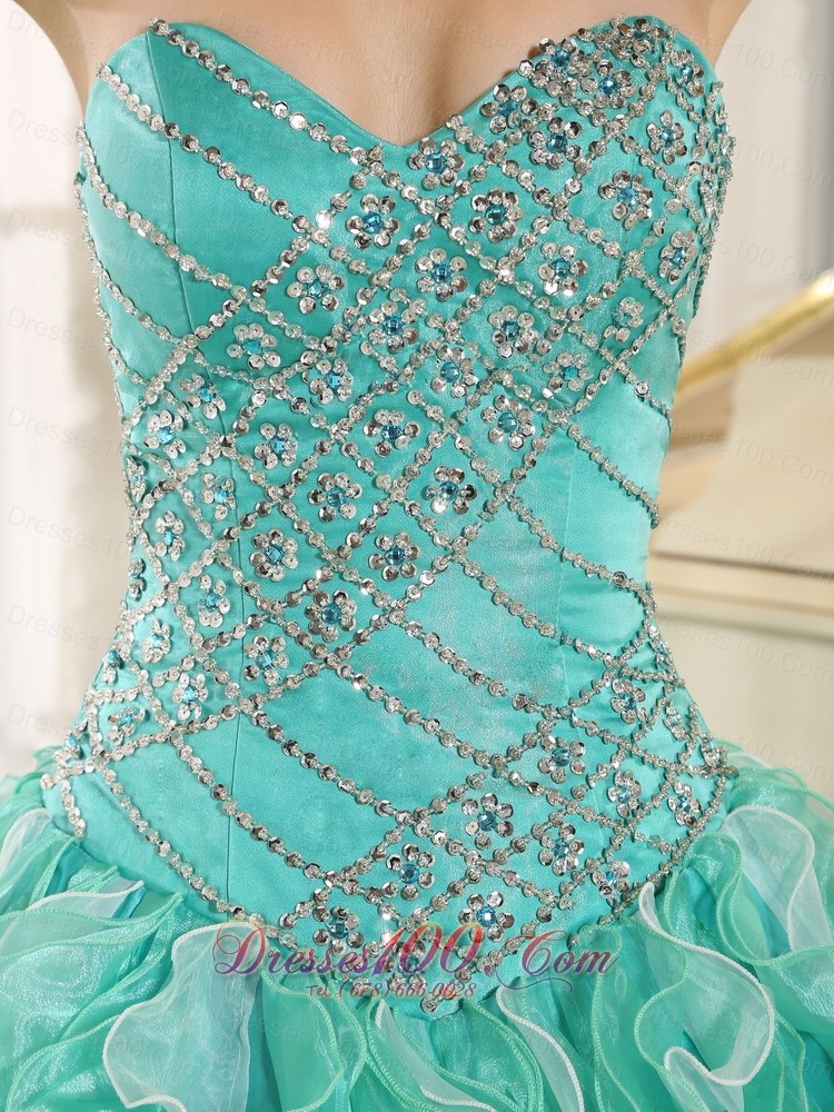 Apple Green Beaded and Ruffles Dress for 2013 Quinceanera