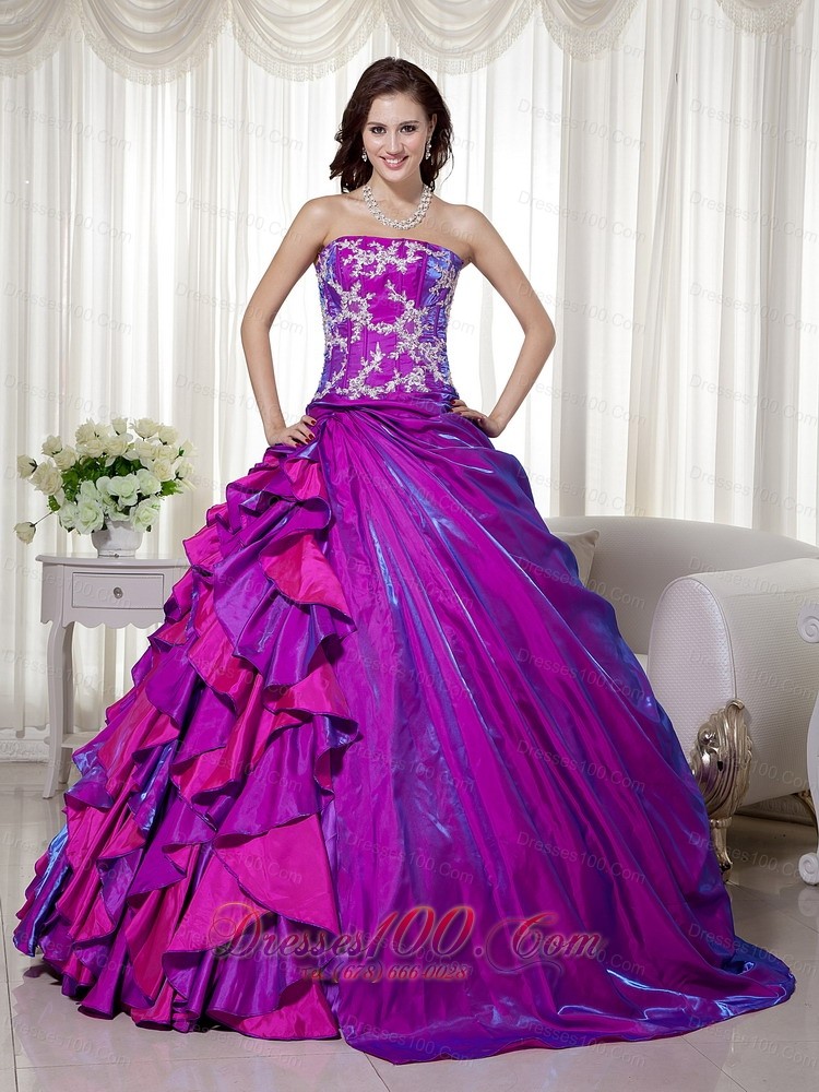 Strapless Purple Taffeta Appliques Quinceanera Dress Wholesale