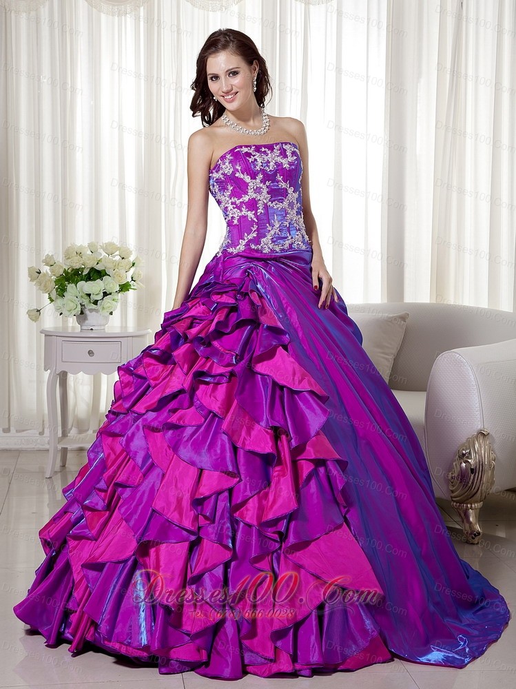 Strapless Purple Taffeta Appliques Quinceanera Dress Wholesale