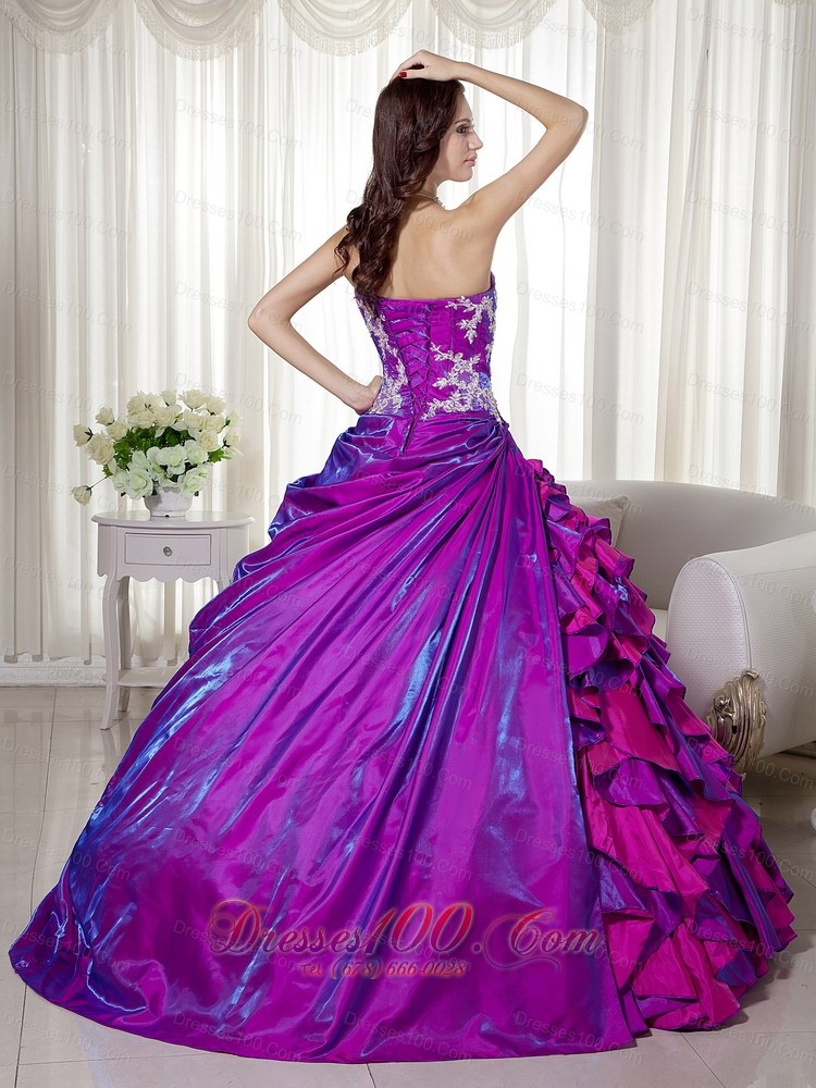 Strapless Purple Taffeta Appliques Quinceanera Dress Wholesale
